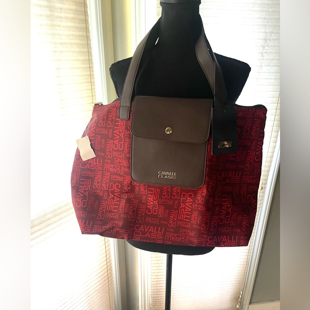 Cavalli Class Red and Brown Tote Bag - Picture 3 of 4
